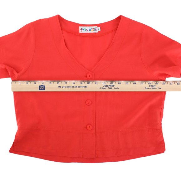 Jam's World Blush Crop Top Button Front Short Sleeve V-neck Rayon Made in USA S - Picture 10 of 11